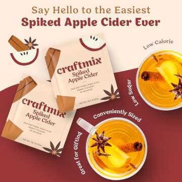 Craftmix Spiked Spiced Apple Cider Mix, Makes 12 Drinks, Vodka Cocktail Mixer, Instant Skinny Cocktail and Mocktail Mix - With Real Fruit - Vegan Low Carb, Low Sugar, Non-GMO, Gluten Free, Easy to Mix