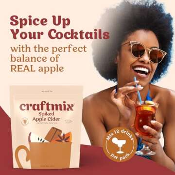 Craftmix Spiked Spiced Apple Cider Mix, Makes 12 Drinks, Vodka Cocktail Mixer, Instant Skinny Cocktail and Mocktail Mix - With Real Fruit - Vegan Low Carb, Low Sugar, Non-GMO, Gluten Free, Easy to Mix