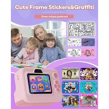 Dylanto Kids Camera Instant Print,1080P Kids Instant Cameras That Print Photos,Christmas Birthday Gifts for Girls Age 3-12,Portable Toy for 3 4 5 6 7 8 9 10 Year Old Girls Boys Pink