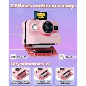 Dylanto Kids Camera Instant Print,1080P Kids Instant Cameras That Print Photos,Christmas Birthday Gifts for Girls Age 3-12,Portable Toy for 3 4 5 6 7 8 9 10 Year Old Girls Boys Pink