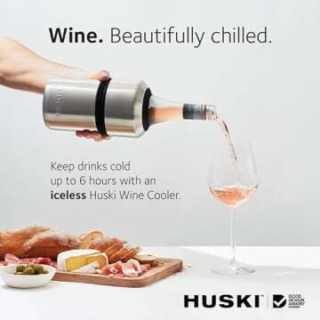 Huski Wine Chiller | Award Winning Iceless Design | Keeps Wine Cold up to 6 Hours | Wine Accessory | Next Generation Ice Bucket | Fits Some Champagne Bottles | Perfect Gift for Wine Lovers (White)