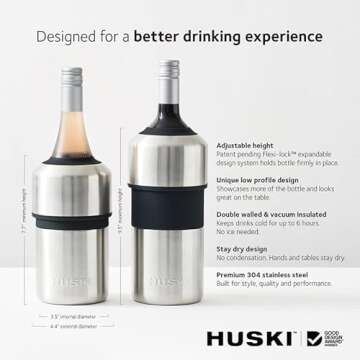 Huski Wine Chiller | Award Winning Iceless Design | Keeps Wine Cold up to 6 Hours | Wine Accessory | Next Generation Ice Bucket | Fits Some Champagne Bottles | Perfect Gift for Wine Lovers (White)