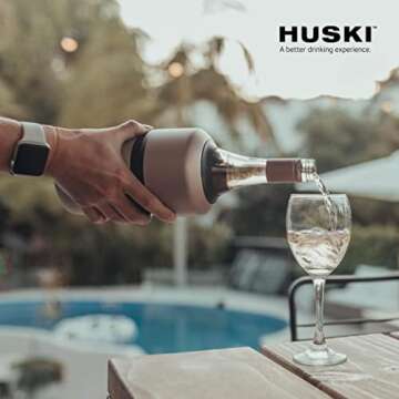 Huski Wine Chiller | Award Winning Iceless Design | Keeps Wine Cold up to 6 Hours | Wine Accessory | Next Generation Ice Bucket | Fits Some Champagne Bottles | Perfect Gift for Wine Lovers (White)