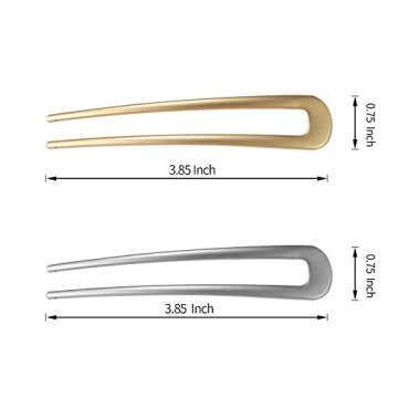 FRDTLUTHW Large U-Shaped Metal Hair Pins - Stylish Hair Accessories (2 Pack, Gold & Silver)