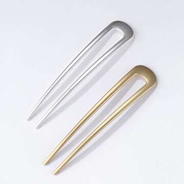 Large French Hair Pins - Gold & Silver U-Shaped Sticks