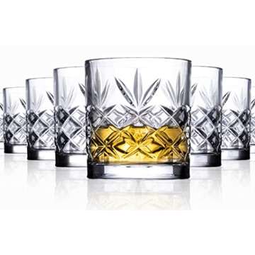 Royalty Art Kinsley Lowball Whiskey Glasses, 8 Pc. Set, 10.6 ounce Short Drinking Glassware for Liquor, Bourbon, Rye, or Beer, Elegant Drinkware for Men or Women, Dishwasher Safe (Lowball)