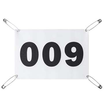 Race Numbers Running Bibs for 5k Marathon Sports Games Competition - 5.5” X 8.25” (001-050) White/Black