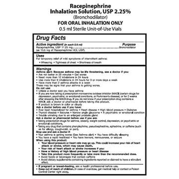 Nephron Pharmaceutical 12458900 S2 Racepinephrine Inhalation Solution - Pack of 30