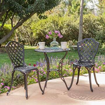 Christopher Knight Home La Sola Metal Outdoor Bistro Set, Black With Bronze