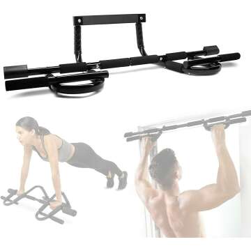 Yes4All Pull Up Bar & Ab Straps - Home Exercise Equipment for Total Upper Body/Ab Workout, Solid 1 Piece Main Bar Construction - Portable Door Frame Chin Up Bar for Home Gym, Workout Bar for Doorway