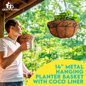 Hanging Planters for Outdoor Plants (2 Pack) 14" Extra Deep Hanging Baskets for Plants Outdoor, Outdoor Hanging Planters with Coco Liners, Heavy Duty Metal Watering Hanging Flower Basket Planter