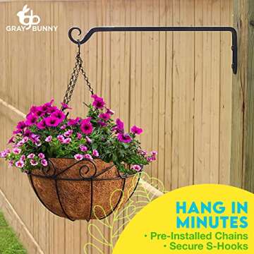 Hanging Planters for Outdoor Plants (2 Pack) 14" Extra Deep Hanging Baskets for Plants Outdoor, Outdoor Hanging Planters with Coco Liners, Heavy Duty Metal Watering Hanging Flower Basket Planter