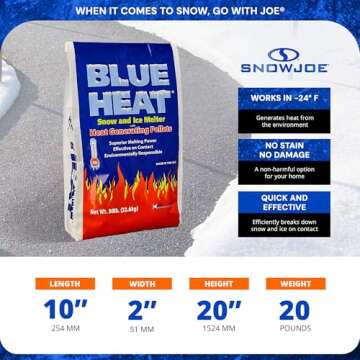 Snow Joe Blue Heat Snow & Ice Melter, Heat Generating Pellets, Non-Staining, 20 Lb Bag