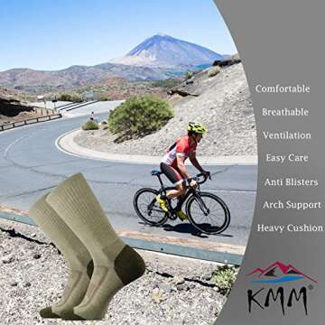 KMM Men's Merino Wool Cushion Crew Socks Moisture Wicking Control Medium Weight Warm for Outdoor Hiking Hike Trail Cycling(Green L)