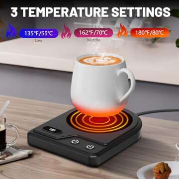 Mug Warmer,Coffee Mug Warmer with 3 Adjustable Temperature Settings,Coffee Warmer with 2-12H Auto Shutoff Functions,Easy to Clean Mug Warmer for Desk,Coffee Cup Warmer for Ideal Coffee Gifts