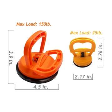 Tricess Dent Puller, Car Dent Puller Suction Cup (2 Small + 1 Large), Car Body Paintless Dent Removal Repair Tool, Suction Cup Handler Lifter for Moving Mirror, Glass and Tiles, Orange