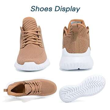 Akk Womens Tan Shoes Running Sneakers Lightweight Walking Tennis Athletic Shoes for Gym Workout Sports 8.5 US