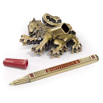 The Noble Collection Harry Potter Gryffindor House Pen and Desk Stand - Die Cast Metal Pen and Lion Mascot Stand - Officially Licensed Film Set Movie Props Wand Gifts Stationery