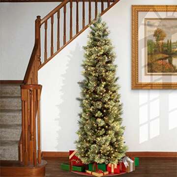 National Tree Company Pre-lit Artificial Christmas Tree | Includes Pre-strung White Lights and Stand | Carolina Pine Slim - 6.5 ft