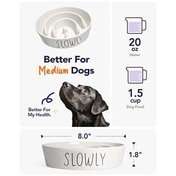 Dog Slow Feeder Bowl Ceramic, 1.5 Cups Puzzle Dog Food Bowl for Small Medium Breed, Puppy Slow Feeder Bowl for Fast Eater, Dog Bowls to Slow Down Eating, Maze Bowl, Pet Bowl，White