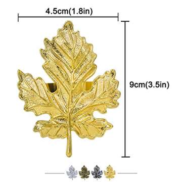 Leaf Set of 8 Fall Thanksgiving Napkin Rings Maple Serviette Buckle Holder Retro Metal Home Table Decor for Fall Thanksgiving Holiday Family Gatherings Everyday Use (Leaf Gold, 8)