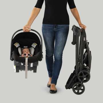 Chicco KeyFit Caddy Frame Stroller, Accepts All Chicco Infant Car Seats, Adjustable Handle, Parent Tray | Black/Black