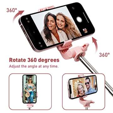 Trakxy Selfie Stick Tripods for iPhone Android with Remote 3 in 1 Extendable Bluetooth Selfie Stick Tripod Stand Portable 360 Rotation with Wireless Remote Shutter Phone Holder Monopod Travel Pink