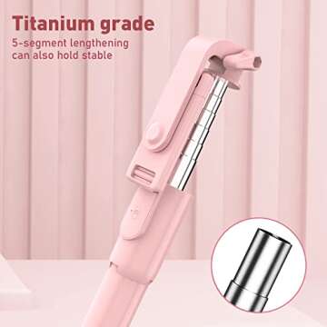 Trakxy Selfie Stick Tripods for iPhone Android with Remote 3 in 1 Extendable Bluetooth Selfie Stick Tripod Stand Portable 360 Rotation with Wireless Remote Shutter Phone Holder Monopod Travel Pink