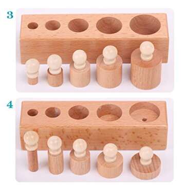 Thoth Montessori Knobbed Cylinder Socket Montessori Materials Wooden Cylinders Ladder Blocks Educational Wooden Toy Montessori Education Toy Family Version