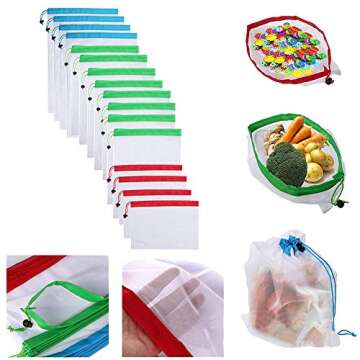 Cinhent Bag 16PCS Reusable Produce Bags Eco Friendly Bags Shopping Vegetable Fruit Toys Storage Pouch, Portable Container Durable Boxes, Plastic Zipper 2018 Cheap Student Use Multifunction Collection