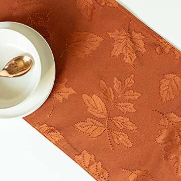 Benson Mills Harvest Legacy Damask Fabric Table Runner for Fall, Harvest, and Thanksgiving (Rust/Burnt Orange, 13" x 72" Table Runner)