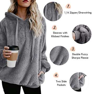 Century Star Womens Fuzzy Hoodies -  Grey Large