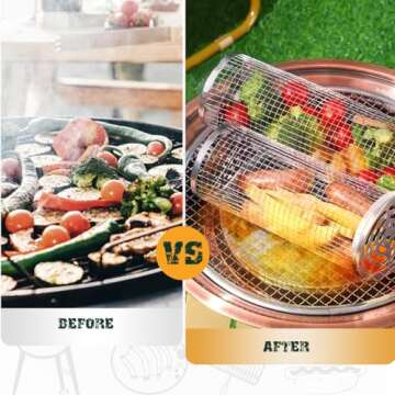 Grill Basket,11pcs Rolling Grill Baskets For Outdoor Grill With Barbeque Grilling Accessories,Stainless Steel Barbecue Folding Grill Basket With Handle,Brush,Portable Bbq Camping For Fish,Shrimp,Vegetables,Christmas Birthday Gifts For Men Dad