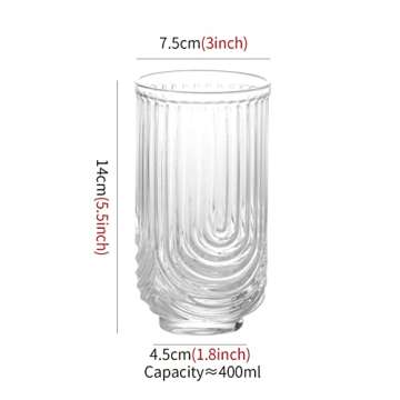 INSETLAN Vintage Glassware Arch Design Glass cups Set of 4, Fashioned Ripple Glassware Highball Glass, Classic Transparent Cocktail Glasses, for Bar Beverages Ice Coffee Juice Water (4pcs)