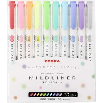 Zebra Highlight Pen Mild Liner Set - 10 Vibrant Colors for Smooth Writing