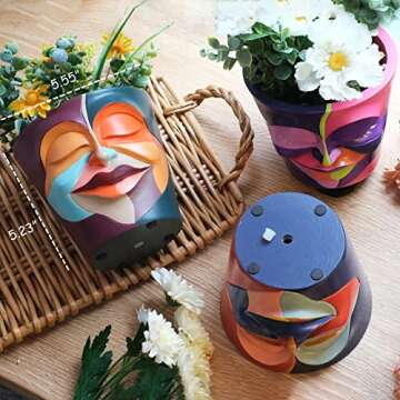 GUGUGO Abstract Rainbow Head Planter, Unique Face Plant Pot with Drainage, Cute Eclectic Flower Planters Pots for Indoor & Outdoor Plants, Colorful Funny Room Decor Aesthetic