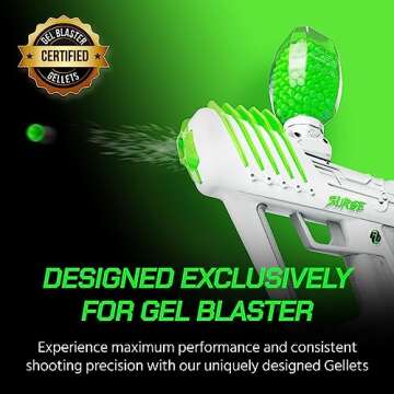 Gel Blaster Gellets Refill Ammo, 100,000 Green Gellets - All-Natural Eco Friendly, Non-Toxic, Non-Staining & Non-Irritating Water Based Gel Balls - Made Specifically for Gel Blaster