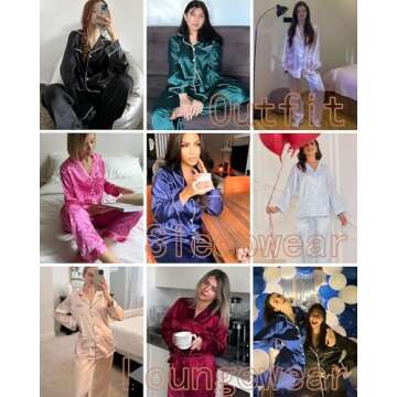 Ekouaer Silk Pajamas for Women Classic Button Down Satin Pajama Sets Long Sleeve Lounge Set Black