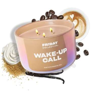 Friday Collective Wake-Up Call Candle, Sweet & Spicy Scented, Made with Essential Oils, 3 Wicks, 13.5 oz