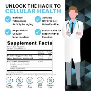 HPN NAD+ Booster (NAD3), Anti Aging Cell Booster, NRF2 Activator, Nicotinamide Riboside Alternative, NAD Supplement Natural Energy, Longevity, and Cellular Health, 312 Mg per Serving (1 Month Supply)