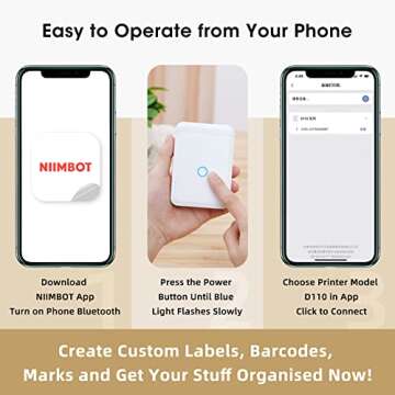 NIIMBOT D110 Thermal Label Makers with 1 Roll Tape, Portable Mini Wireless Bluetooth Sticker Printer for Home Office School Use, Mobile Phone Editable, Printable Width 0.47 inch, White