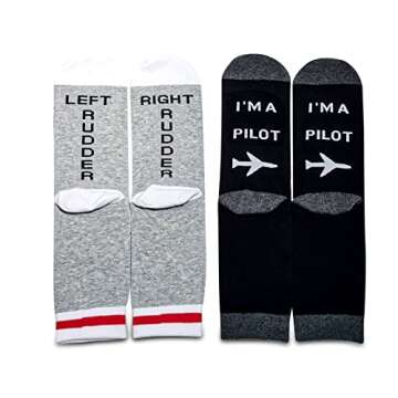 MBMSO Pilot Gifts 2 Pairs Pilot Socks Aviation Gifts Left Rudder Right Rudder Socks Aviation Themed Socks Gifts(2 Pairs Pilot Socks)