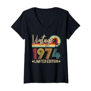 Womens Vintage 1974 50th Birthday 50 Years Old Limited Edition V-Neck T-Shirt