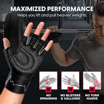 MhIL Workout Gloves for Men – Comfortable Gym Gloves for Men with Enhanced Grip for Safety and Hand Protection – Weight Lifting Gloves for Men with Wrist Wraps Support for Performance Boost and Style