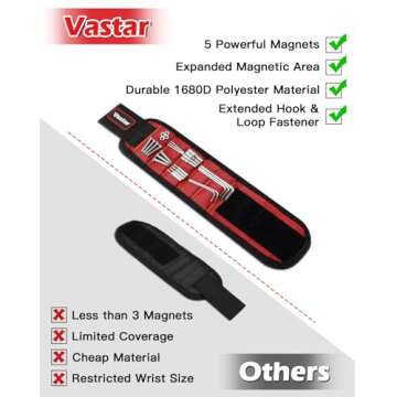 Best Gift for Men Vastar Magnetic Wristband, Tool Belt with 5 Powerful Magnets for Holding Screws, Nails, Bolts, Drill Bits, Fasteners, Scissors