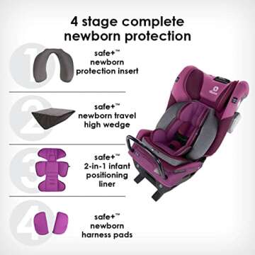 Diono Radian 3QXT SafePlus 4-in-1 Rear and Forward Facing Convertible Car Seat, Safe Plus Engineering, 4 Stage Infant Protection, 10 Years 1 Car Seat, Slim Fit 3 Across, Purple Plum