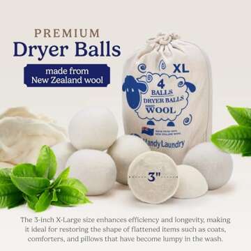 Handy Laundry Wool Dryer Balls - Natural Fabric Softener, Reusable, Reduces Clothing Wrinkles and Saves Drying Time, Better Alternative to Plastic Balls and Liquid Softener (Pack of 4)