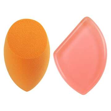 Real Techniques Expert Blending Duo: Miracle Complexion Sponge Makeup Beauty Blender Sponge with Smooth Applicator Makeup Tool, Set of 2