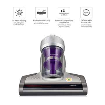 Jimmy JV35 Bed Vacuum Cleaner, Mattress Vacuum Cleaner with UV-C Light Hepa Filtration 5s Quick Heating 14Kpa 480W Powerful Corded Handheld Vacuum for Bed, Sofa, Other Fabric, Purple