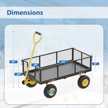 Our Modern Space 500 lbs Capacity Black Heavy Duty Metal Multi-Purpose Garden Tool Cart Wagon Foldable Sides Lawn Utility Cart